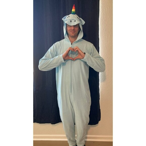 Unicorn Under Disguise Bodysuit Costume Pajamas  Adult Size M/L Unisex Blue - Picture 1 of 7
